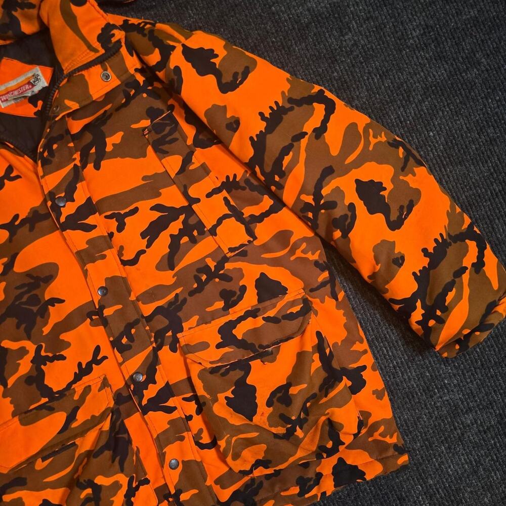 Vintage 90s Winchester Orange and black camo jacket. Mens L - Picture 3 of 4